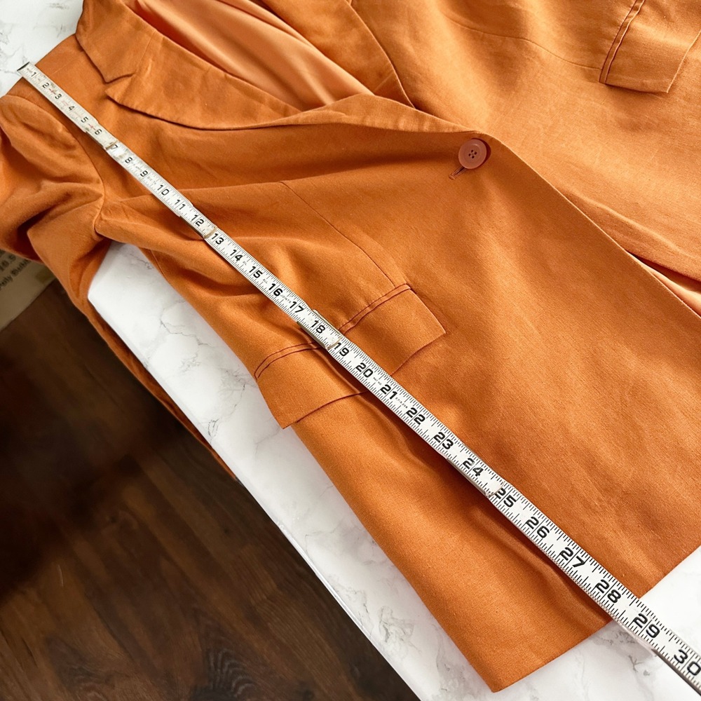 Open Edit Linen Burnt Orange Single Button Oversize Blazer Women's Size Small - Picture 9 of 13